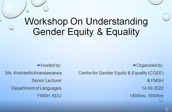 A webinar on ‘Understanding Gender Equity and Equality’ KDU